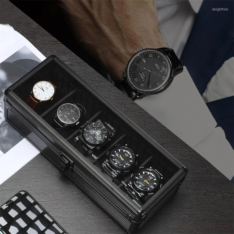 Cajas De Reloj Estuches Para Hombres Caja De Caja De Aleación De Aluminio  Pantalla De Ataúd Relojes De Metal De Lujo Organizador Gabinete 5 Asiento  Negro Mate Almacenamiento Hombre Deli22 De 61,83 €