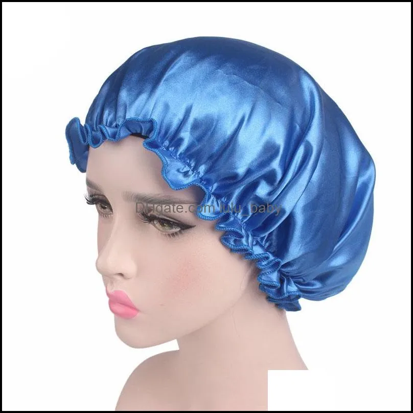 women girl solid color satin bonnet night hat sleep caps headwear headwrap hair care fashion accessories