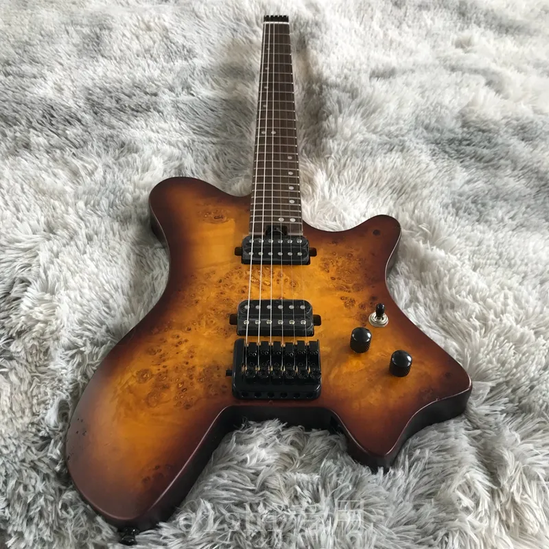 Headless Electric Guitar Portable Travel Guitar Brown Stumps Veneer