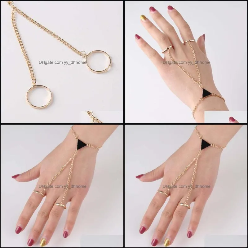 link, chain 1pc trendy women punk triangle finger conjoined bracelet fashion slave for boho jewelry