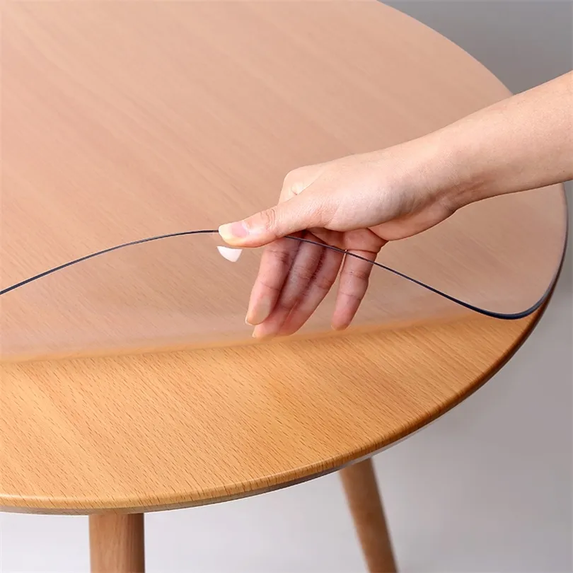 防水クリスマステーブルクロスラウンドPVC透明プラスチック1.5mmの厚さテーブルマットテーブルクロスコーヒーテーブルパッドカバー201007