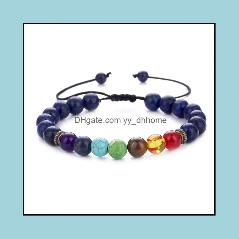 7 chakra bracelet men women black natural lava stone yoga beads aroma bracelets adjustable weave rope bangle jewelry b739s fz