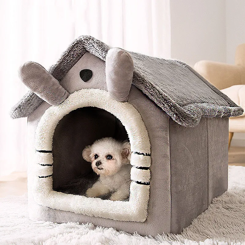 Cama para perros Casa cálida Perrera gris Carpa para gatos Cama cueva para dormir Cojín autocalentable 2 en 1 Nido plegable para gatos de interior Gatito Cachorro 220329