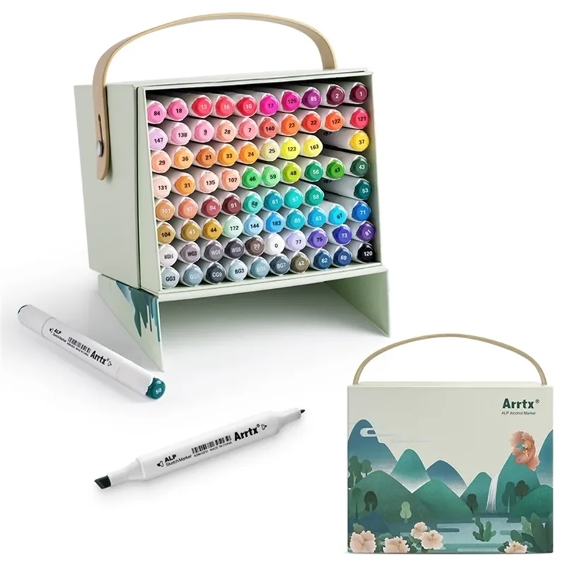 Arrtx 80 colores vibrantes Conjunto de marcador de alcohol ALP Puntas duales Rotulador para dibujar Tarjetas de bocetos Diseño para obras de arte Arte t 210226