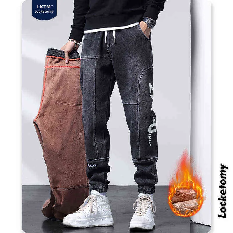 Männer Jeans Neue Herbst und Winter Gänsedaunen Dicke Warme Lose Harem Stretch Hosen Modische Streetwear Männer G0104