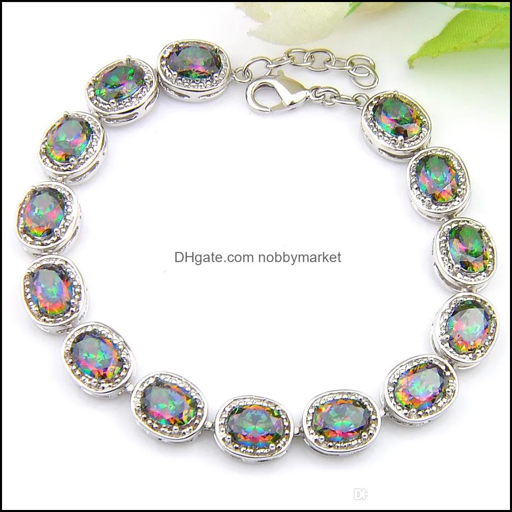 3 Pcs Wedding Jewelry Gift Oval Colorful Mystic Topaz Prasiolite 925 Sterling Silver Necklace Zircon Bracelets Earrings Pendants Jewelry