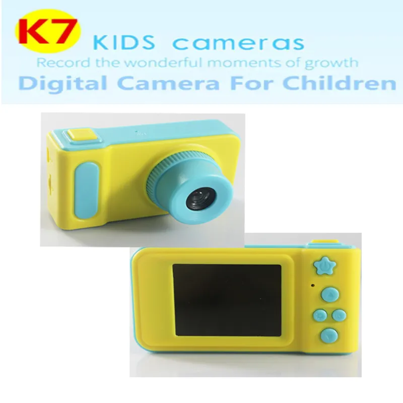 K7 어린이 카메라 미니 디지털 카메라 귀여운 만화 캠 유아 장난감 어린이 생일 선물 큰 스크린 캠을위한 큰 스크린 캠.