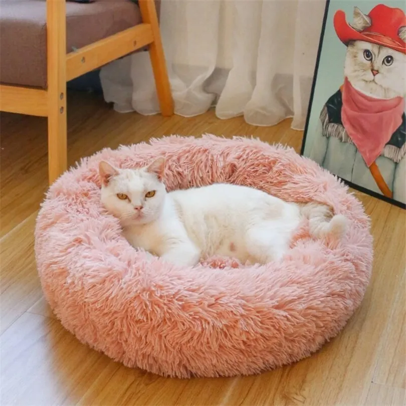 SJ 6 Size Winter Warm Super Soft Round Plush Bed For Cats Dogs Pet Bed Nest Small Medium Large Dogs Puppy Bed Cat Supplies T200101