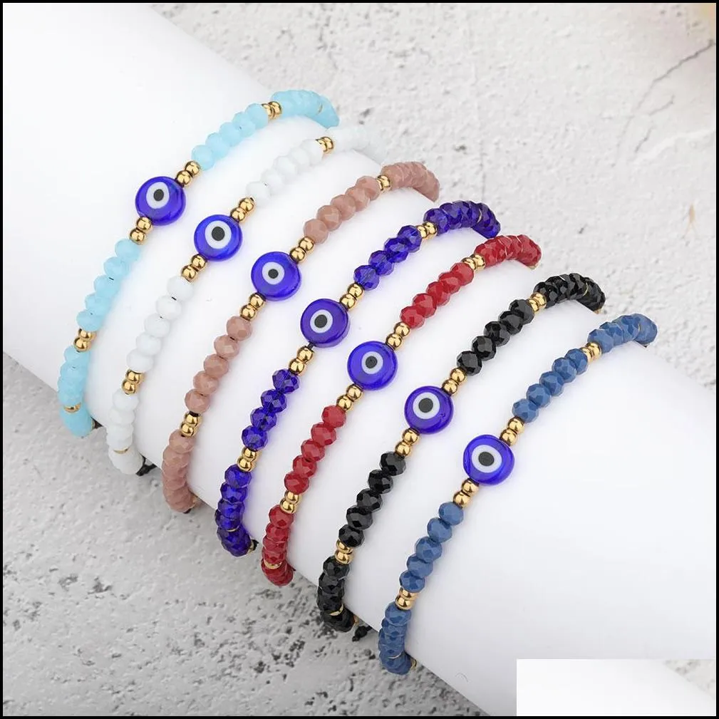 Braided Evil Blue Eye Bracelet Handmade Jewelry Colorful Crystal Beads Bracelets For Women Girl