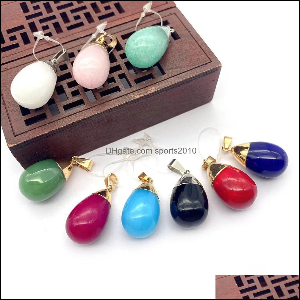 Artes e artesanato 16x29mm Cristal natural Charms de pedra aquática Green Rose Quartz Pingents Gold Edge Trendy para Colar Ear Sports2010 Dhuvg