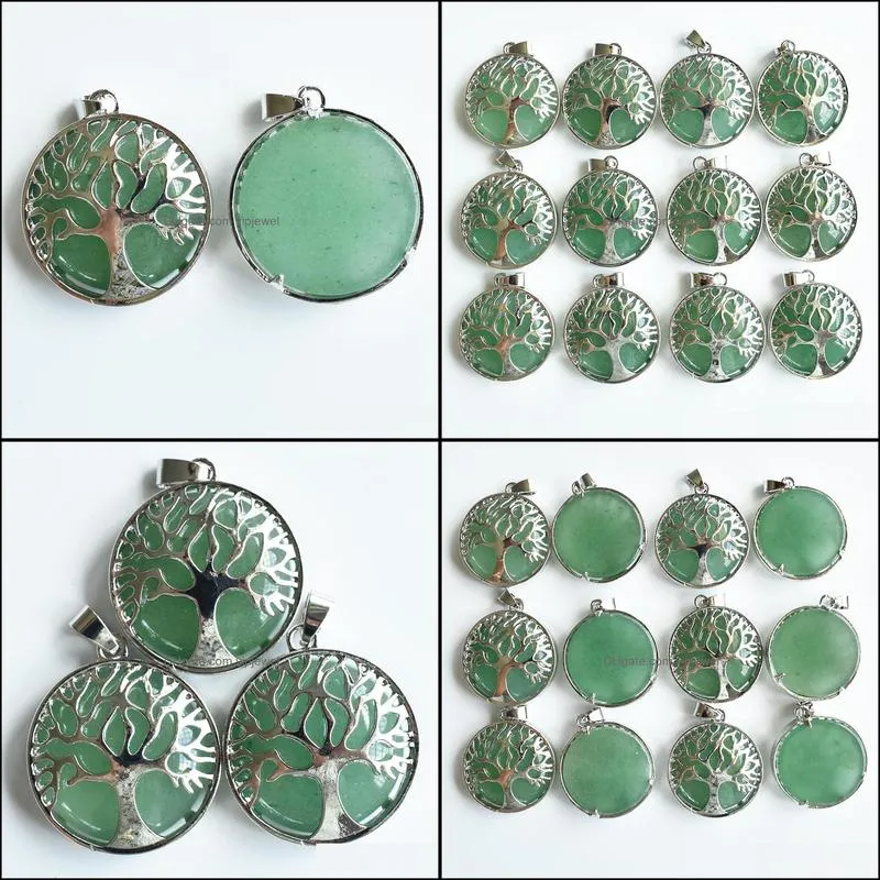 natural stone charms tree of life green aventurine pendants chakras gem stone for jewelry accessories necklace marking