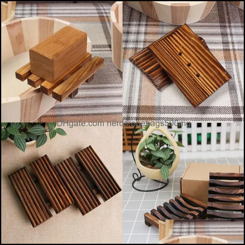 Natural Wood Soap Dishes Shower Room Square Soaps Holders Hotel Home Retro Charcoal Daily Supplies 3 5zzc Q2