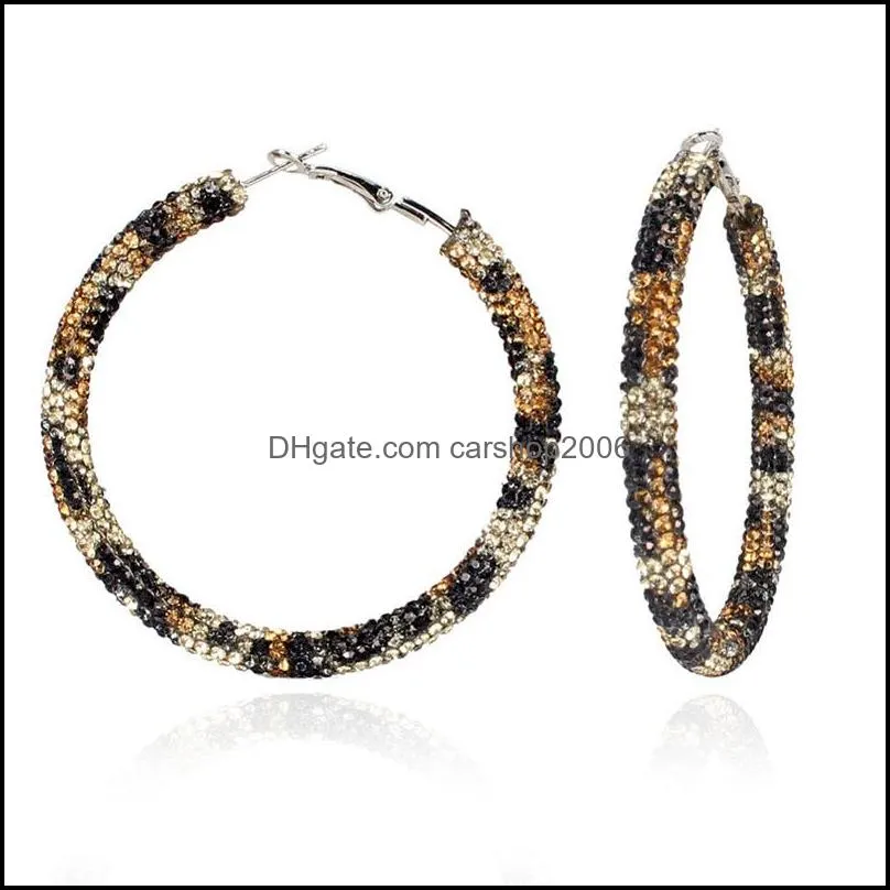 Leopard Print Hoop earrings exaggerated atmosphere personality beaded C-shaped ring earring fashion temperament alloy inlaid beads iron rings ear jewelry