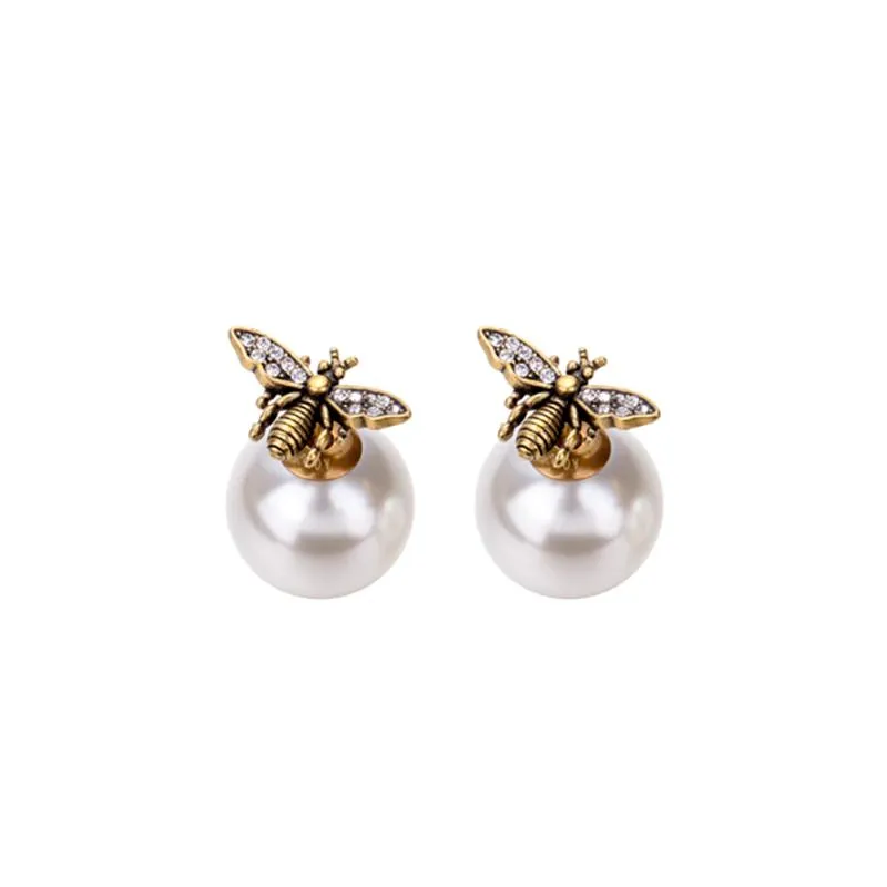 Dangle & Chandelier Fashion Retro Bee Personality Earrings Female Net Celebrity Back Hanging Letters Pearl Asymmetric Temperament Ladies Ear