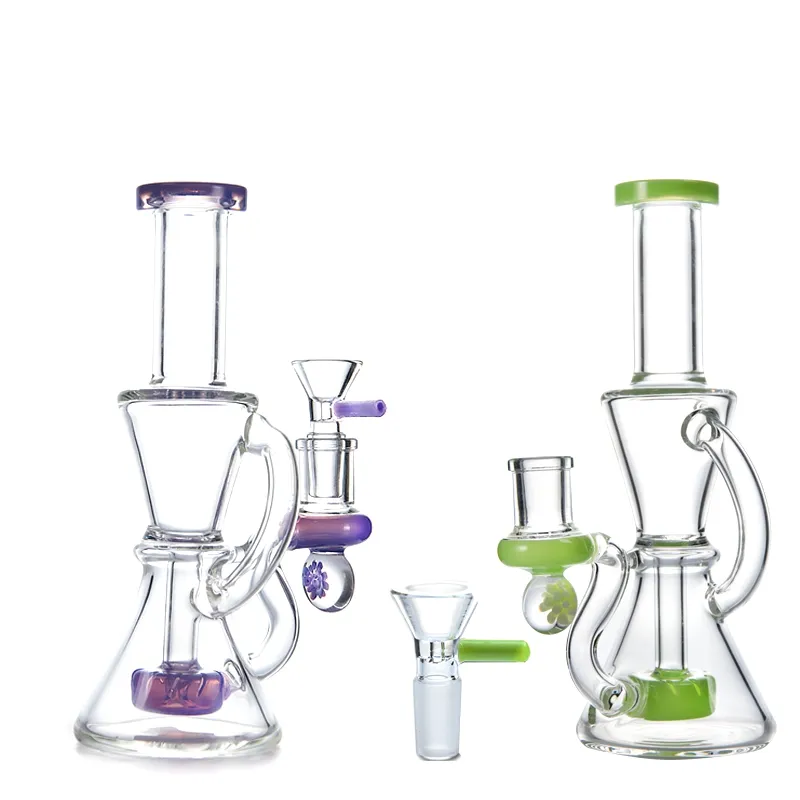 Green Purple Heady Glass Recycler Hookahs With Showehead Perc Klein Dab Rigs Water Bong Water Pipes Oil Rig XL-2062