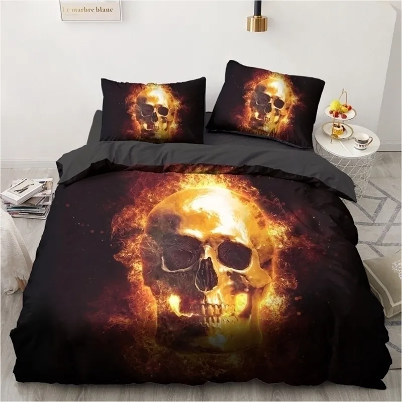 Lüks yatak takımları 3D CustomDuvet kapak seti QueenKingquiltBlankket Kapak Set3 PCS yatak seblack ve beyaz kafatası yatak keten nevresim kapak 220616