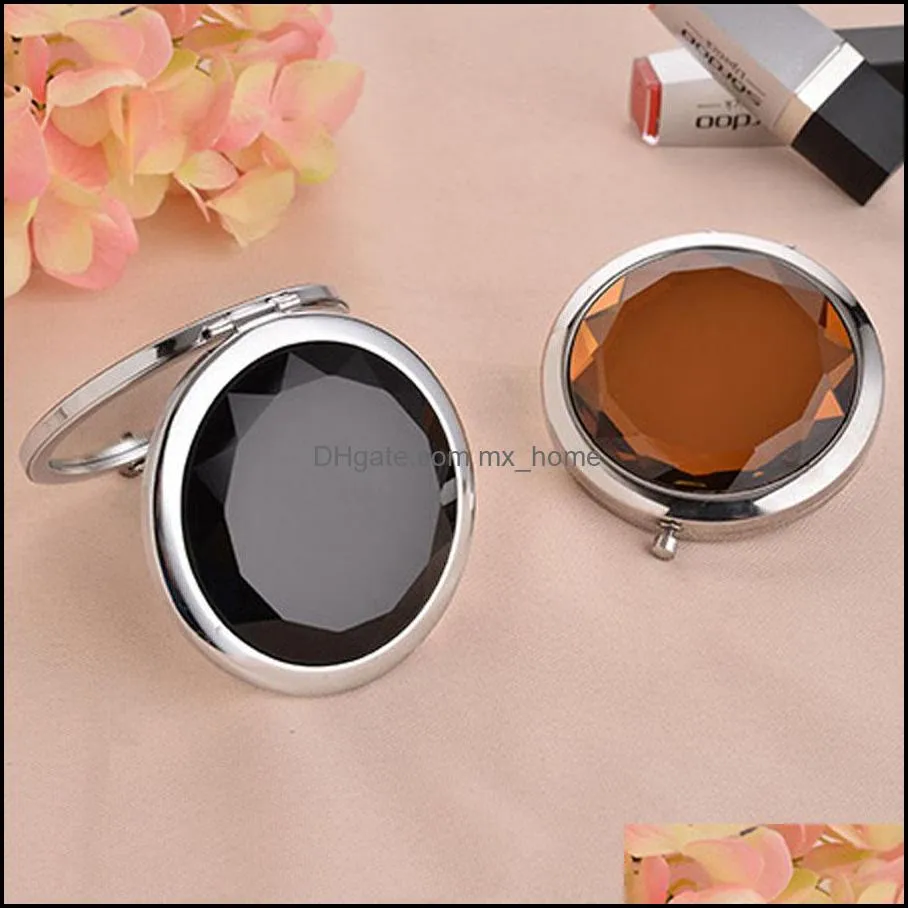 promotion custom crystal surface mirrors portable pocket mini cosmetic mirror women cosmetic cute round makeup clamshell mirrors