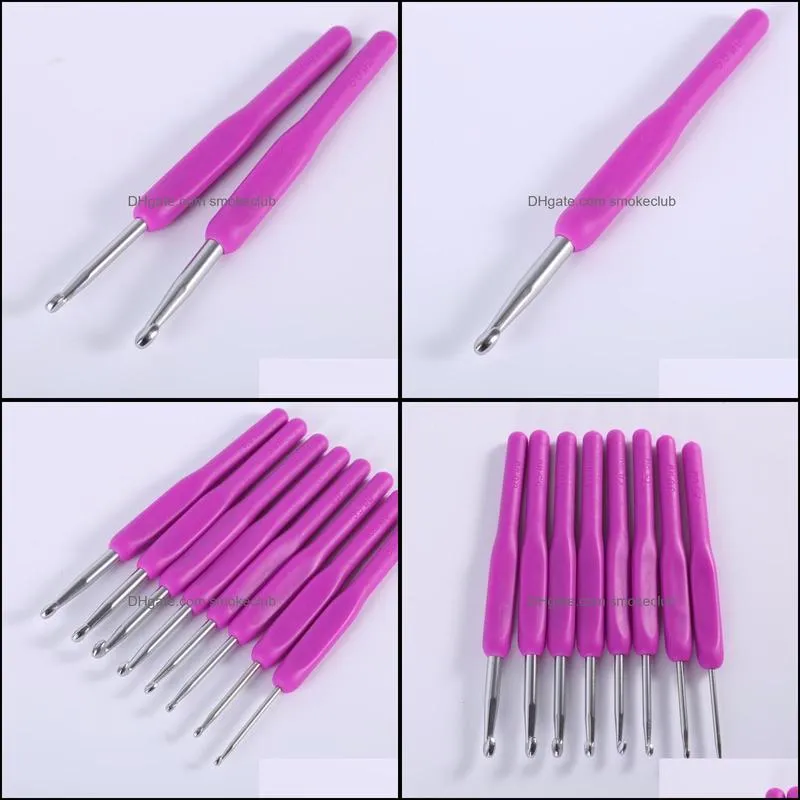 New 8Pcs Soft Plastic Handle Aluminum Crochet Hook Weave Knit Needle Set 2.5-6mm DIY Crafts