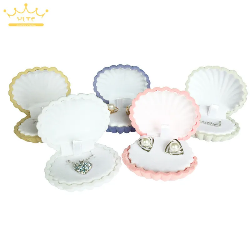 10pcs/lot Shell Shape Lovely Velvet Wedding Engagement Ring Box For Earrings Necklace Bracelet Jewelry Display Gift Box Holder 220727