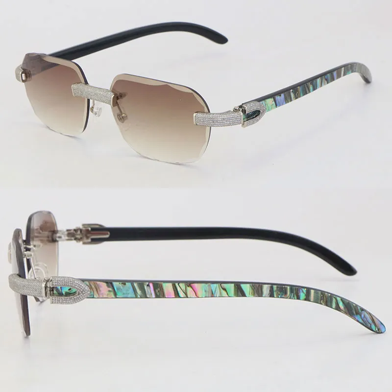 Original Seashell Inside Black Buffalo Horn Sunglasses for Women 3524012 Fashion Luxury Diamond Cut Lens Style Metal Rimless Male Female Sun Glasses Size 58-18-140MM