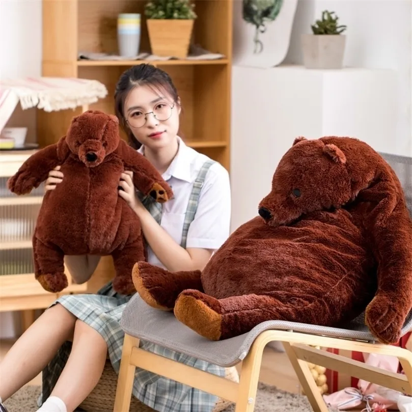 60cm/100cm Soft Brown Bear DJUNGELSKOG Plush Toys Stuffed Bear Teddy Toys  Hugging Pillow Cushion Children Gift VIP LJ201126