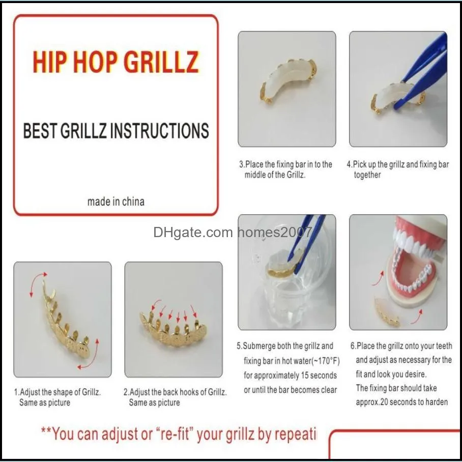 Hip Hop 6 Teeth Hollow Band Diamond Braces Gold Plated Drip Grillz Bling Bling Gold Teeth