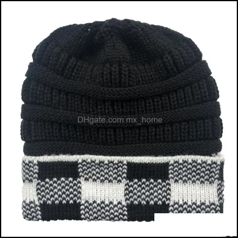 new autumn winter woolen hat creative woman square grid lattice curled edge warm knitted hats jacquard fashion party hat caps vtky2079