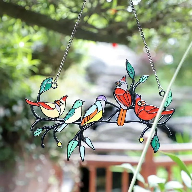 Decorative Objects & Figurines Colored Window Bird Pendant Hanging Wind Chime Balcony Garden Decor AccessoriesDecorative