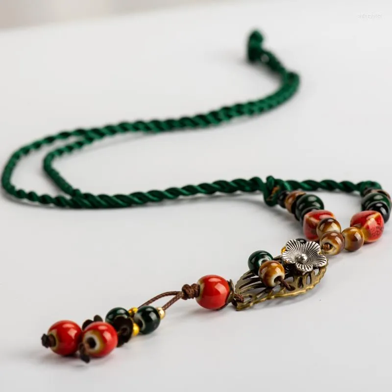 Pendant Necklaces Jingdezhen Hankd-made Ceramic Beads Memorial Tassel Traditional Boondoggle #IY365Pendant Sidn22