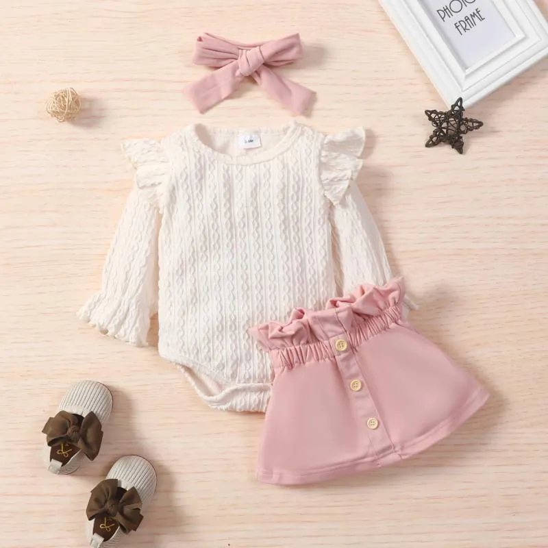 Kläder sätter 0-3y Autumn Princess Baby Girls Clothes 3st Ruffles Sleeve Romper Tops Button A-line kjolarkläder klädkläder