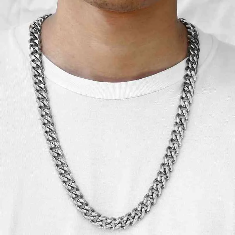 Davieslee Matte Brushed Polished Naszyjnik Męski Chain Cut Curb Cuban Link Stal nierdzewna 316L Srebrny Kolor 15 mm DHNM18 Y220318