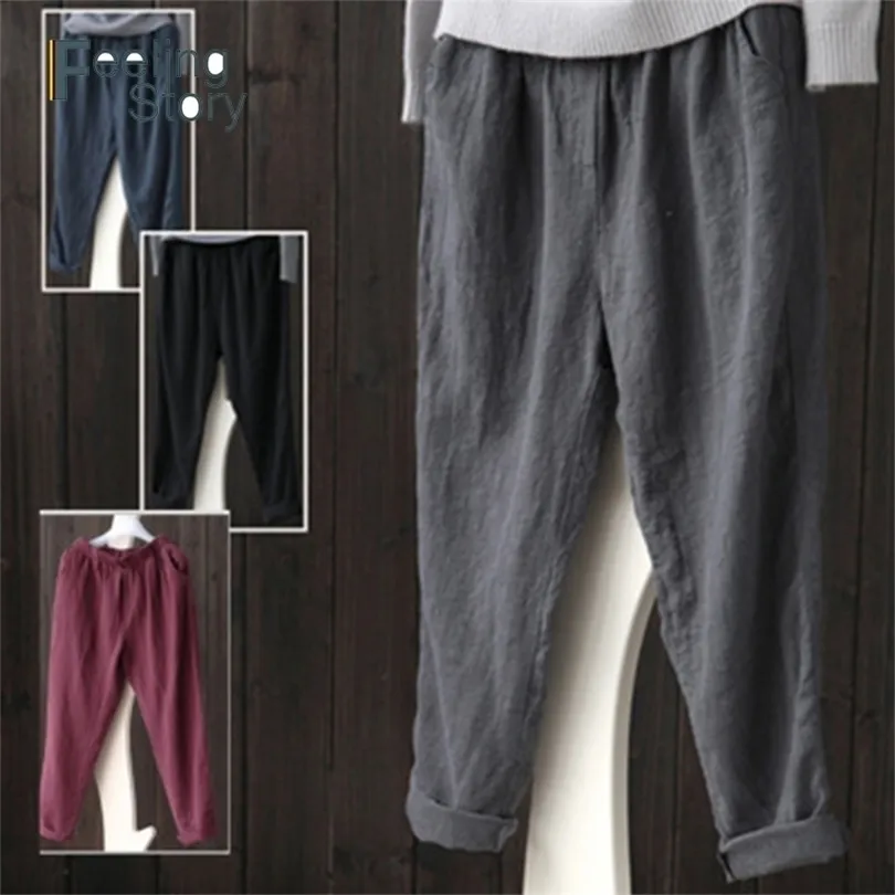 Pantaloni Harem da tasca stile coreano casual streetwear Plus Size 5X Pantaloni da donna Pantaloni in lino di cotone di grandi dimensioni Pantaloni vintage Pantaloni a gamba larga 201012