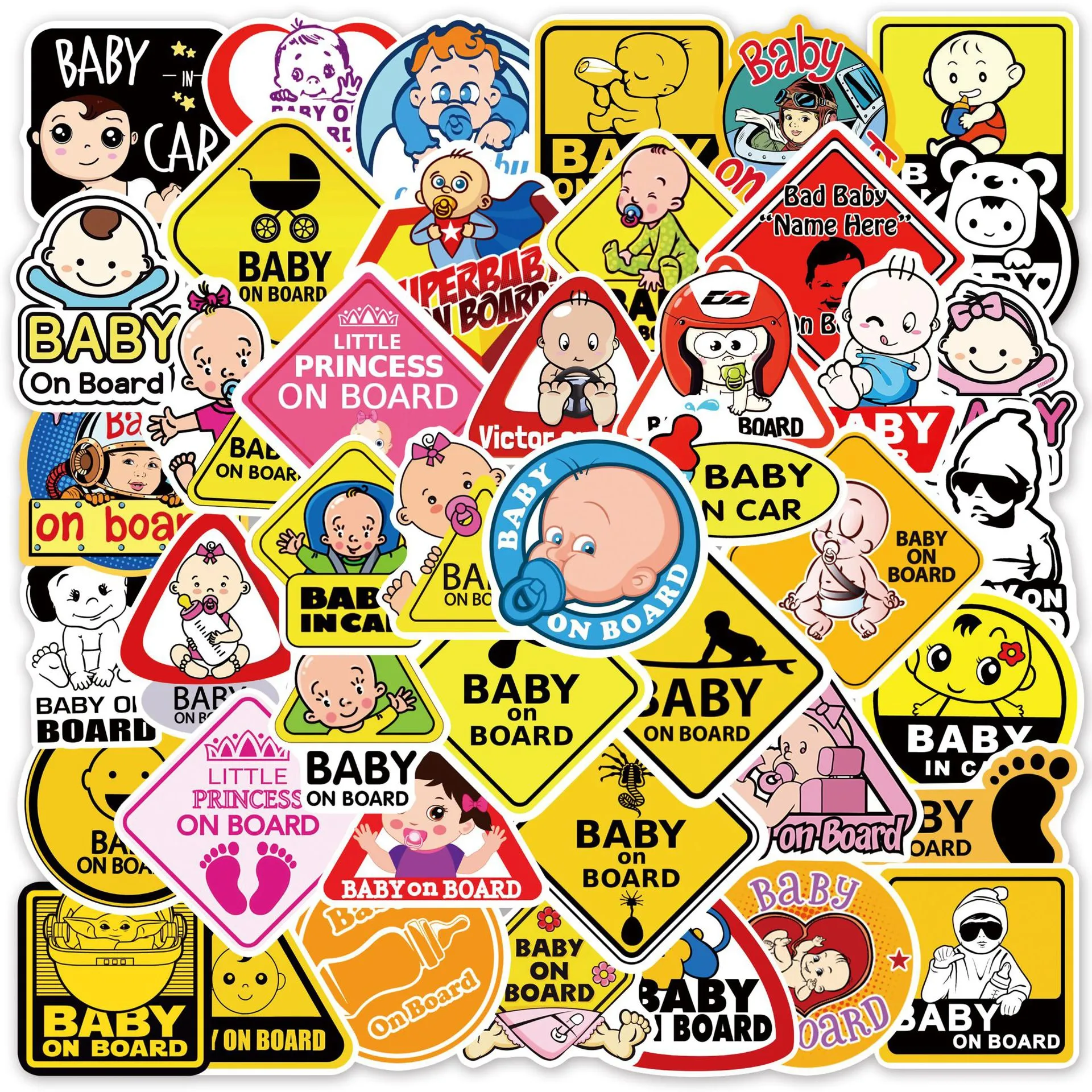 50Pcs Baby on Board Stickers Warning Signs Cute Stroller Sticker Graffiti Kids Toy Skateboard Car Motorcycle Bicycle Sticker Decals