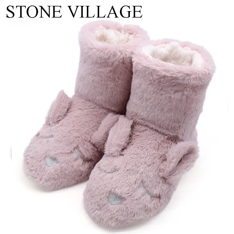 STONE VILLAGE Haute Qualité Imprimer Mignon Chaussures Hiver En Peluche Chaud Maison Chaussure Antidérapant Femmes Pantoufles Chaussures Y201026 GAI