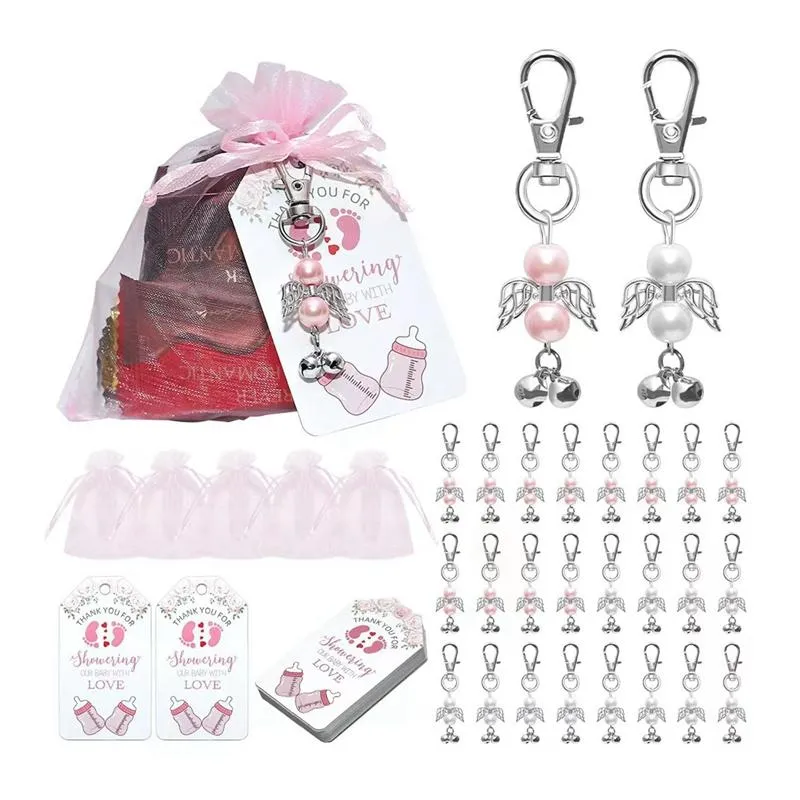 Keychains 24 Sets Angel Favor Thank You Keychain With Wings Pendant Tag,Drawstring Bag