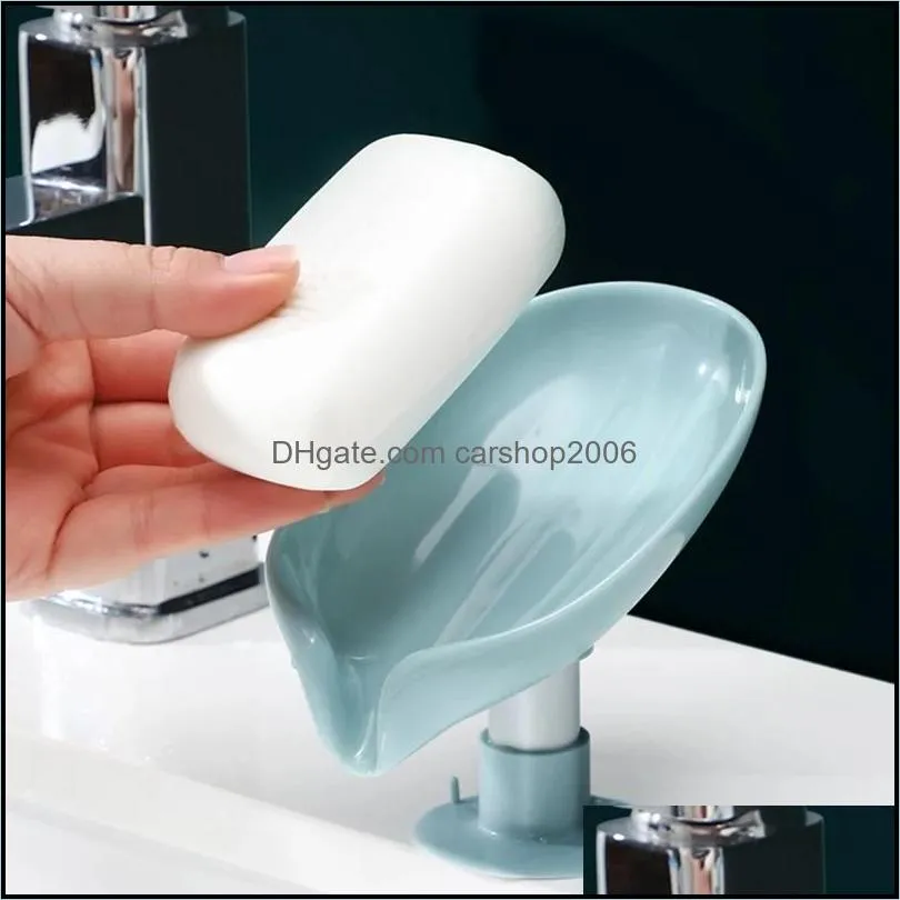 leaf shape soap box drain soap dishes bathroom shower soap holder sponge storage plate tray for kitchen bathroom accessories rrb11892