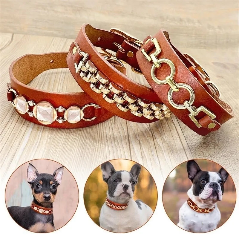 Real Leather Dog Collar Durable s Collars Bling Cool Metal Accessories for Small Medium s Y200515