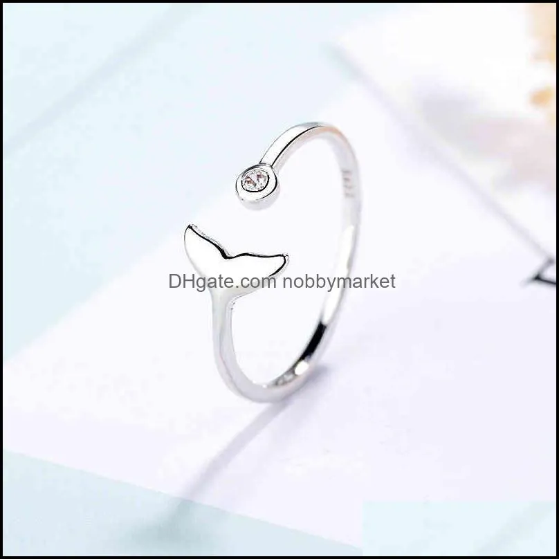 New Fashion Whale Tale Mermaid Clear Blue Silver Color Copper Finger Rings Stackable Adjustable for Women Jewelry Gift Dropship