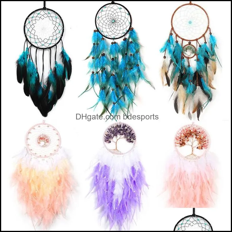 Girl Night Dream Catcher Novelty Items National Feather Ornaments Lace Ribbons Feathers Wrapped Lights Girls Room Decor Dreamcatcher