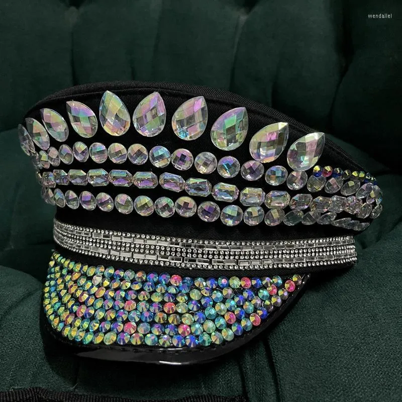 Berets Women Military Hat Handemade Captain Sergeant Lady Rhinestone Rave Festival Bachelorette Part HatBerets Wend22