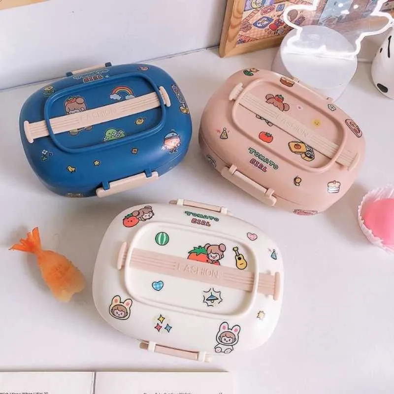 Set di stoviglie Ins Cartoon Kitchen 850ml Lunch Box Contenitore di stoccaggio Bambini Kids School Office Works Portable Bento Boxs 2022 SetsDinnerw