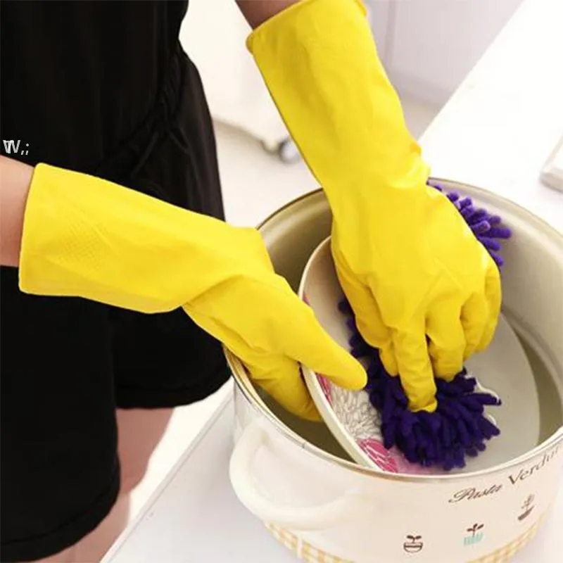 Gants de nettoyage Soins quotidiens de la peau Latex Ménage Antidérapant Propre Linge Gant de vaisselle Couleur unie GCA13171