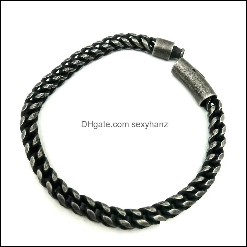 Cubic Stainless Steel Bracelet Cuban Box Black Wrist Link Chain Snap Clasp Bracelets For Men