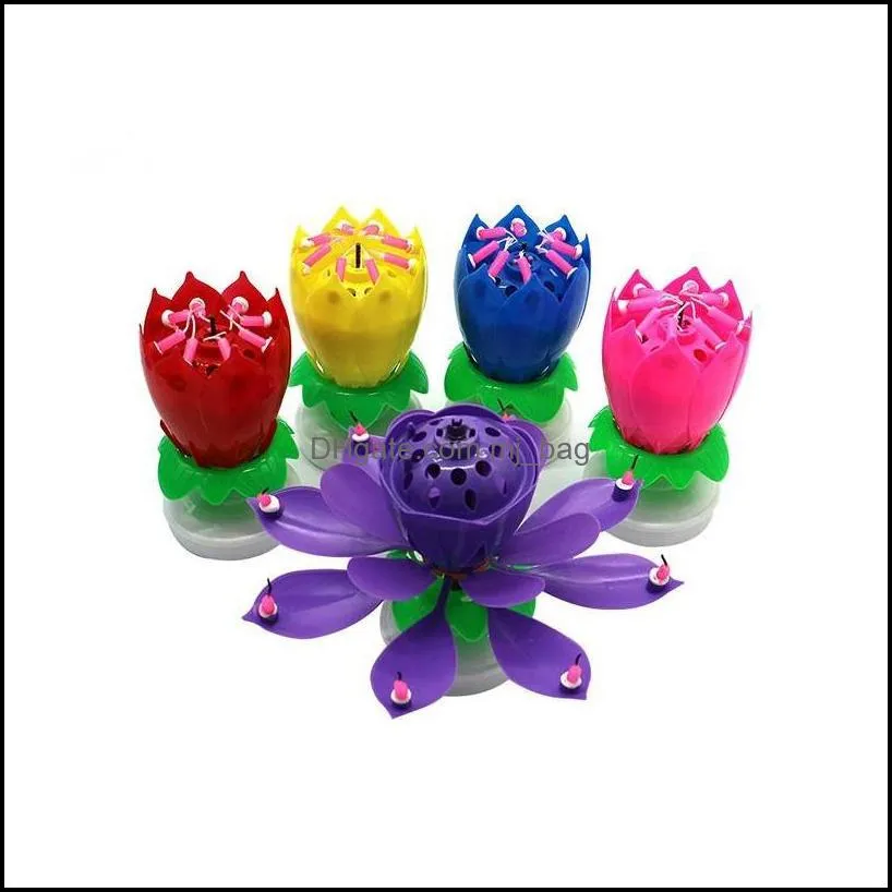 Musical Birthday Candle Birthday Cake Topper Decoration Magic Lotus Flower Candles Blossom Rotating S jllSdj mx_home