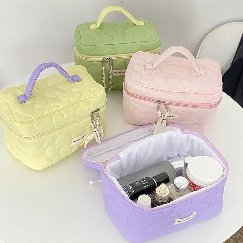 Cosmetische tassen kisten Hylhexyr Flower gewatteerde katoenen fliptas ritssluiting grote toiletreizen Tote Case Organisator voor vrouwen en meisjescosmetica