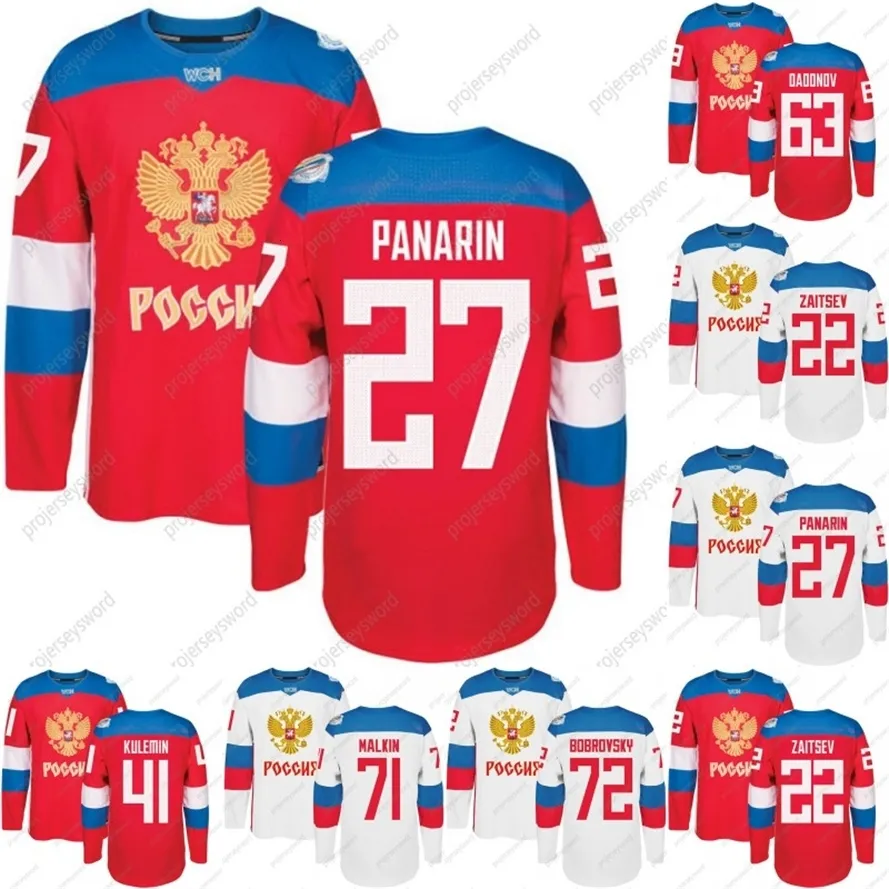 Mit 2016 World Cup Team Russia Hockey Jerseys WCH 74 Emelin 72 Bobrovsky 47 Marchenko 42 Anisimov 41 Kulemin 27 Panarin 22 Zaitsev Custom Hockey