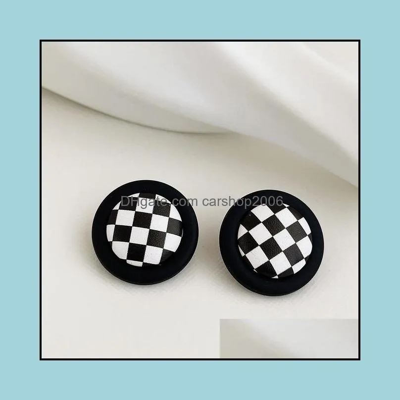 Stud -oorbellen sieraden elegant zwart witte geruite geometrische oorbel voor vrouwen 2021 chic metaal vierkant