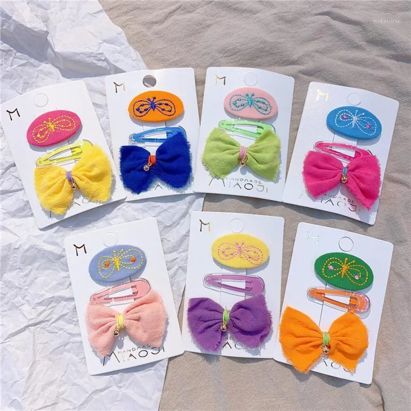 Hair Accessories 2 Pcs Children's Simple Colorful Fabric Bow Hairpin Headdress Fashion Sweet Girl Embroidery Butterfly BB Clip