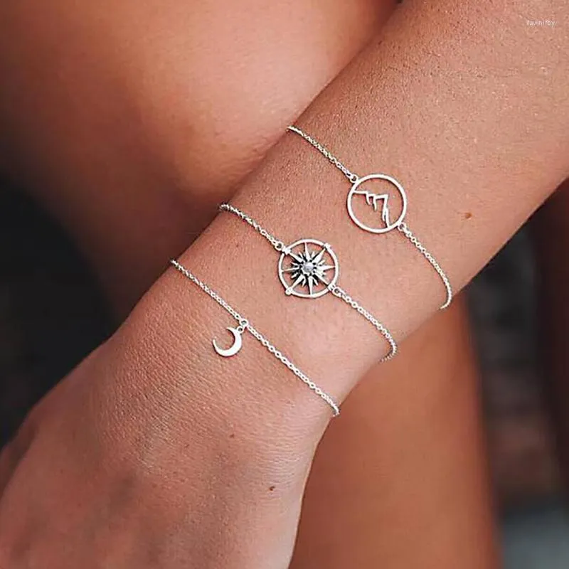 Chaîne de liaison 3PCS / Set Star Round Bracelet Mountain Boho Retro Cross-Border Bohemian National Wind Moon Moon FAWN22 à six points