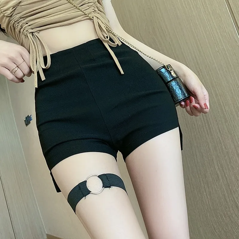 Summer Gothic High Waist Shorts Women Clothing Slim Skinny Sexy Black Bottoms Wear Side Slit Punk Short Femme KZ412 W220322